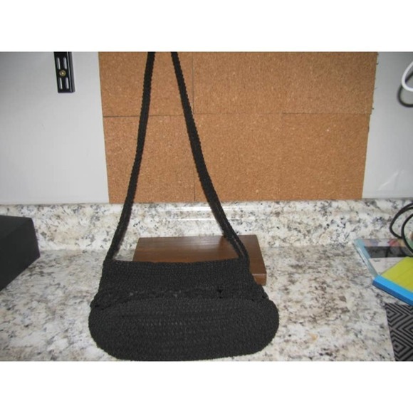 The Sak Knit black evening bag, Small bag, zipper. 14" drop straps. - Picture 1 of 12